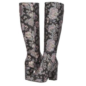 Kenneth Cole Floral Jacquard Knee High Boots 7 Iridescent Mob Wife Maximalist